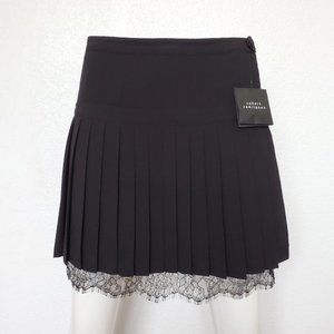 Robert Rodriguez Pleated Silk & Lace Blk Miniskirt